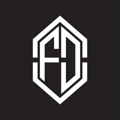 FD Logo monogram with hexagon shape and outline slice style with black and white