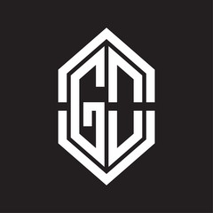 GO Logo monogram with hexagon shape and outline slice style with black and white