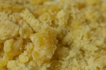 View of the broken down jaggery which is a natural sugar and common ingredient.