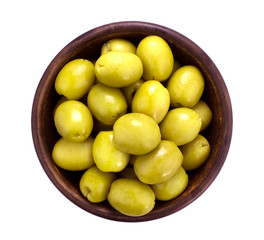  Green olives  in bowl on white background