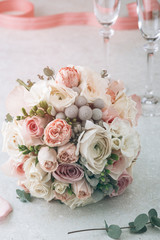 wedding bride's bouquet. vintage toned picture