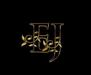Golden E, J and EJ Luxury Letter Logo Design