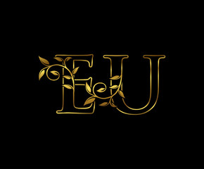 Golden E, U and EU Luxury Letter Logo Design