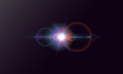 Glare effects with bokeh, glitter particles. Glowing lens flares. Vector illustration.