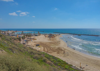 Fototapeta na wymiar Netanya Beach on the Mediterranean Sea in Netanya, Israel