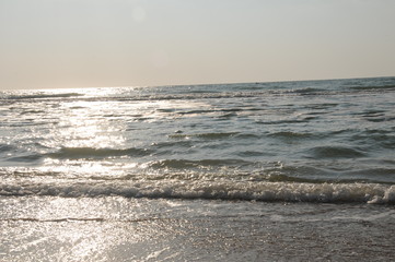 Vacation on sea with waves and seagulls