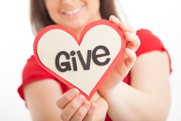 Lets give, in red on white background, smiling person