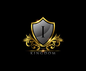 Golden I Letter Luxury Shield Logo Design
