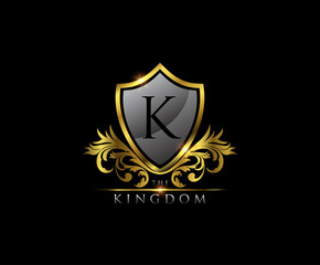 Golden K Letter Luxury Shield Logo Design