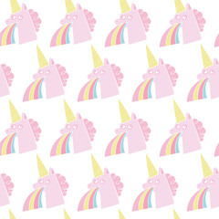 Funny unicorn. Rainbow. Seamless vector pattern (background). Cartoon print.