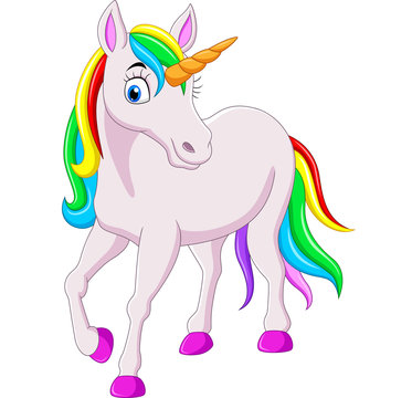 Cartoon rainbow unicorn horse isolated on white background