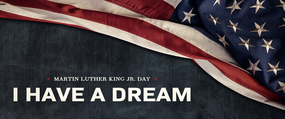 American National Holiday. US Flag with American stars, stripes and national colors. Martin Luther...