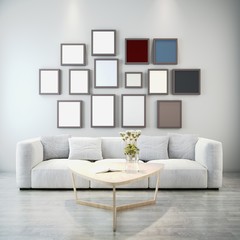 3d render modern home interior, sofa and coffee table