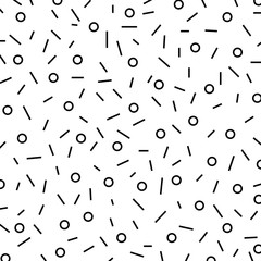 Abstract black dash lines and circles pattern isolated on white background.