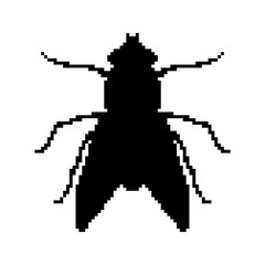 Pixel  fly silhouette. Vector vintage video game icon.