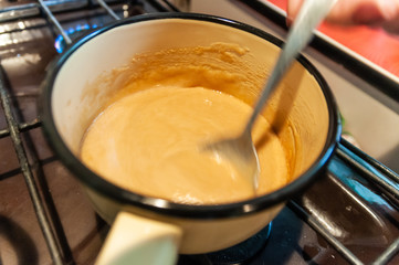 preparation of dough for baking.