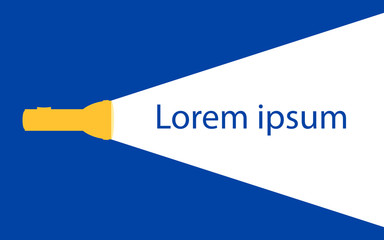 Yellow flashlight silhouette with ray on the blue background.