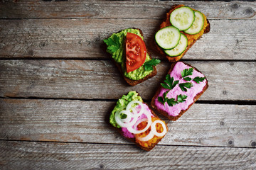 fresh vegetable vegeterian sandwiches  on the table