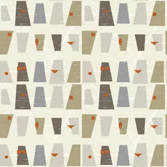 Fototapete 1950er Jahre Nahtloses Muster des abstrakten geometrischen Vektors, inspiriert von modernen Stoffen der Mitte des Jahrhunderts. Einfache Formen und Linien in Retro-Pastellfarben und strukturiertem Hintergrund. Die Schnittmaske wird für die einfache Bearbeitung verwend