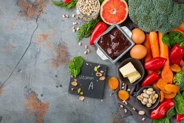 Assortment of diet food ingredients rich in vitamin a