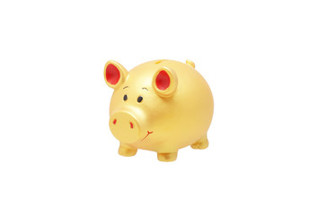 Golden pig piggy bank. Isolated on white