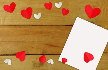 The Valentine's Day background. Valentines day concept.Red hearts on wood background.copy space Valentines day