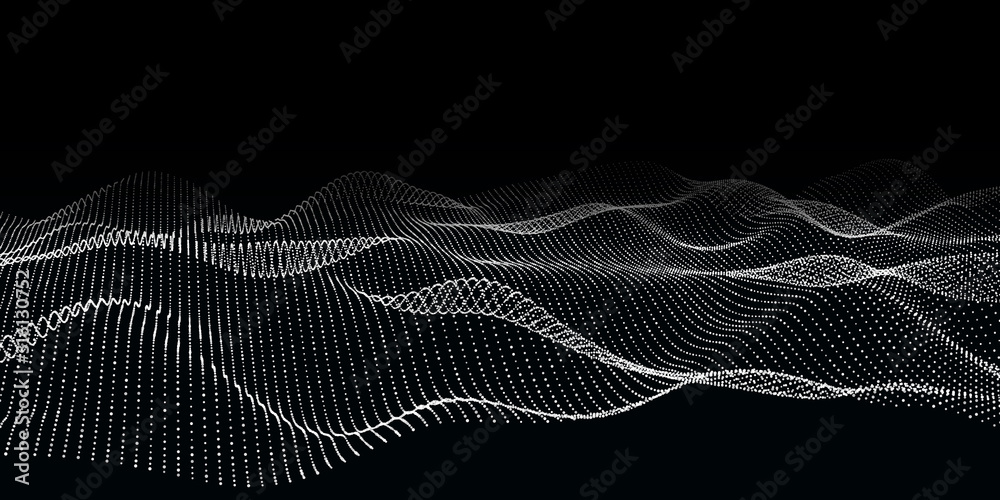 Wall mural abstract digital noise grid from dots in lines on black background. future background. vector illust