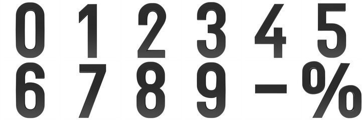 numbers 3d black 0 1 2 3 4 5 6 7 8 9 percent sign minus dash symbol interest rate icon set