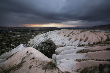 Unusual rocks of volcanic rock in the Sabel Valley (Kilichlar) near the village of Goreme in the Cappadocia region in Turkey.