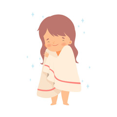 Fototapeta na wymiar Little Girl Covered with Towel for Drying After Shower Vector Illustration