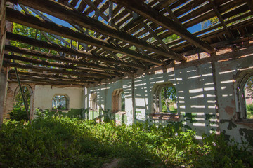 Interior of abandoned rural house in Parkhomivka