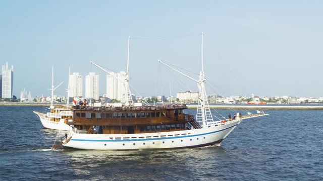 Aerial view of Phinis boat sailing on the sea