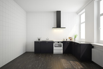 Modern kitchen interior. Design and lifestyle concept. 3D Rendering