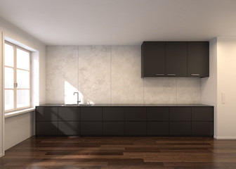 Modern kitchen interior. Design and lifestyle concept. 3D Rendering