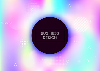 Holographic background with liquid shapes. Dynamic bauhaus gradient with memphis fluid elements. Graphic template for flyer, ui, magazine, poster, banner and app. Colorful holographic background.