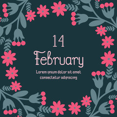 with beautiful leaf and floral design unique frame, for 14 February poster decor. Vector