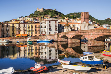 Italian vacations. Beautiful view of Bosa town, Sardinia island, Italy. Popular travel destination	