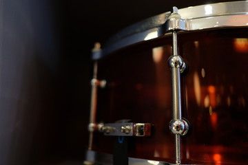 Fototapeta na wymiar Close up of snare drum, Drumset is it a instruments for drummer musician, percussion rythm equipment. with selective focus