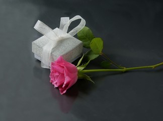 ornamental small box with gift and ribbon
