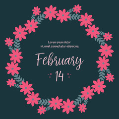 Decorative frame with seamless of leaf and pink wreath, for elegant 14 February poster design. Vector
