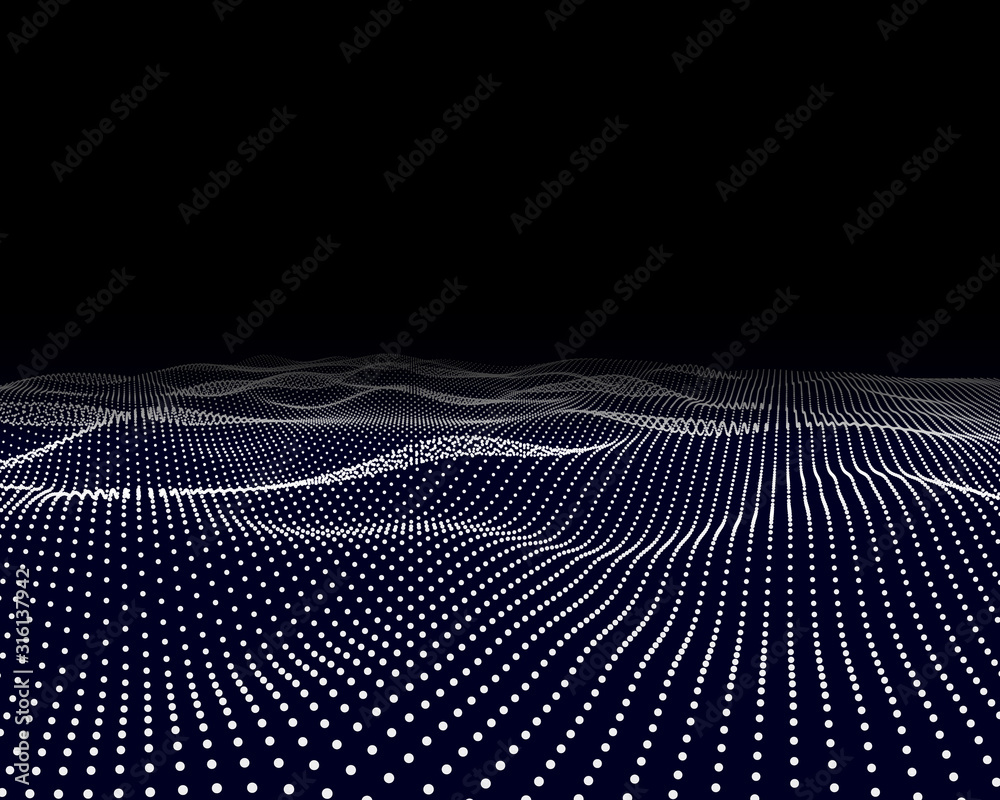Wall mural abstract technology background from white dots on black. technology abstract vector. future wave bac