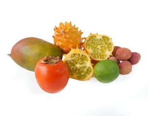 various multicolor tropical fruits close up