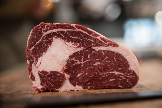 Close Up Marbled Raw Red Meat Steak