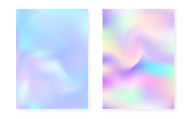 Pearlescent background with holographic gradient. Hologram cover set. 90s, 80s retro style. graphic template for flyer, poster, banner, mobile app. Rainbow pearlescent background set.
