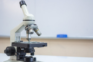 Laboratory microscope lens.modern microscopes in a lab.