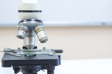 Laboratory microscope lens.modern microscopes in a lab.