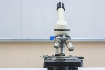 Laboratory microscope lens.modern microscopes in a lab.