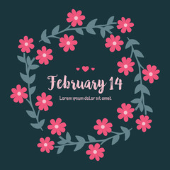 Simple shape of leaf and flower frame, for romantic 14 February greeting card design. Vector