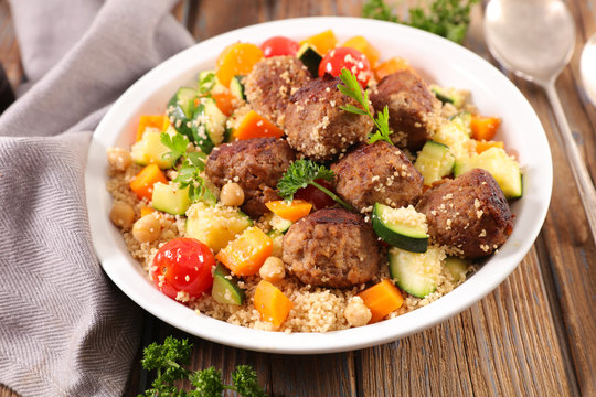 couscous with meatball and vegetable