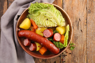 cabbage, vegetable, sausage and broth